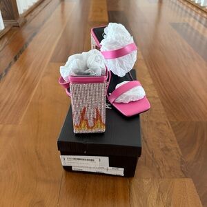 Nasty Gal Diamante Flame Heeled Mules - Pink Rhinestone Flame Block Heel Sandal